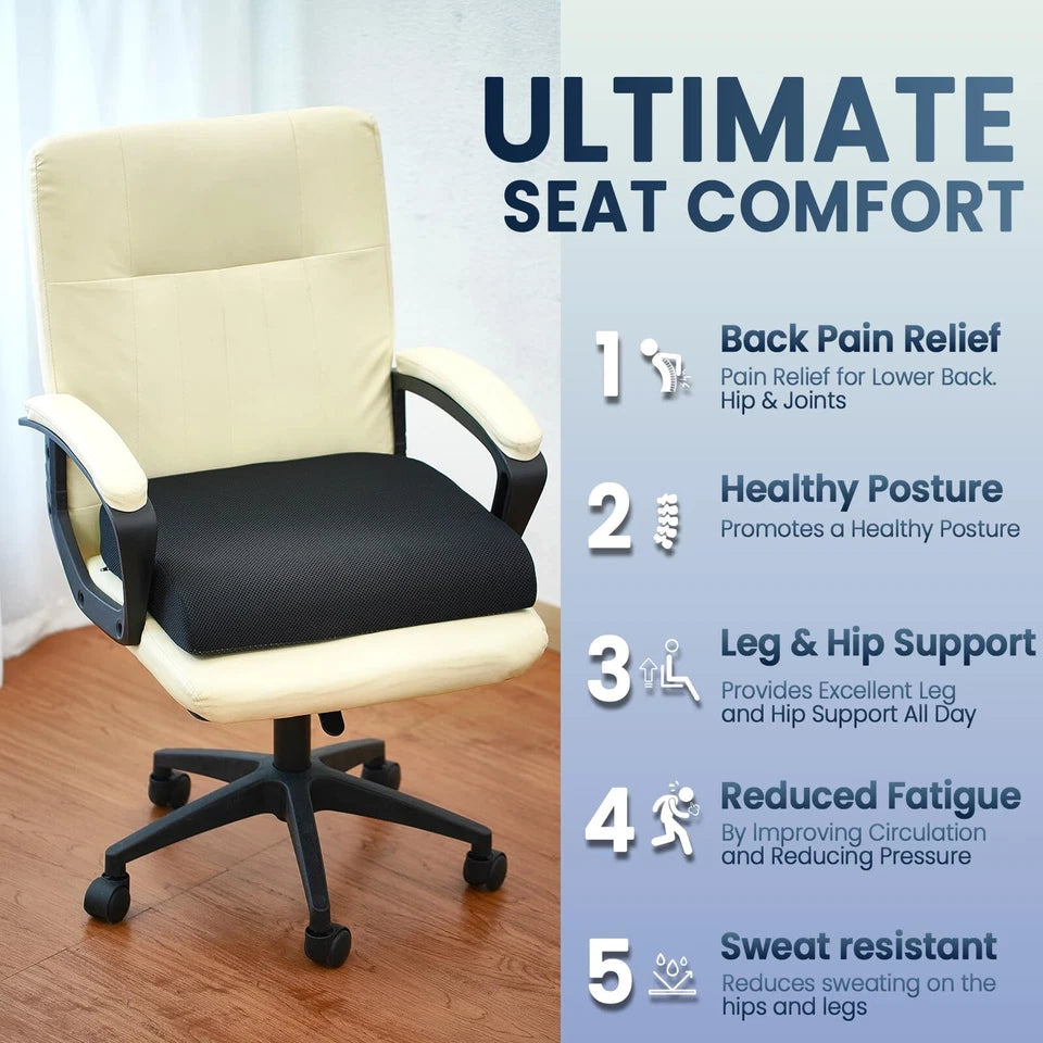 Memory Foam Seat Cushion – Ergonomic Office Chair Cushion for Back Pain Relief
